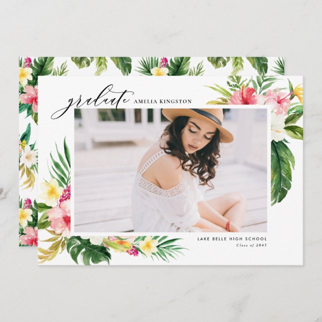 Tropischer Foto-Abschluss für tropische Aquarellen Einladung (Vorne/Hinten)