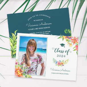Tropischer Foto Watercolor Grad Abschluss Einladung