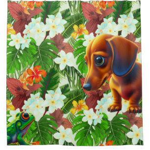 Tropischer Frosch und Dachshund Duschvorhang