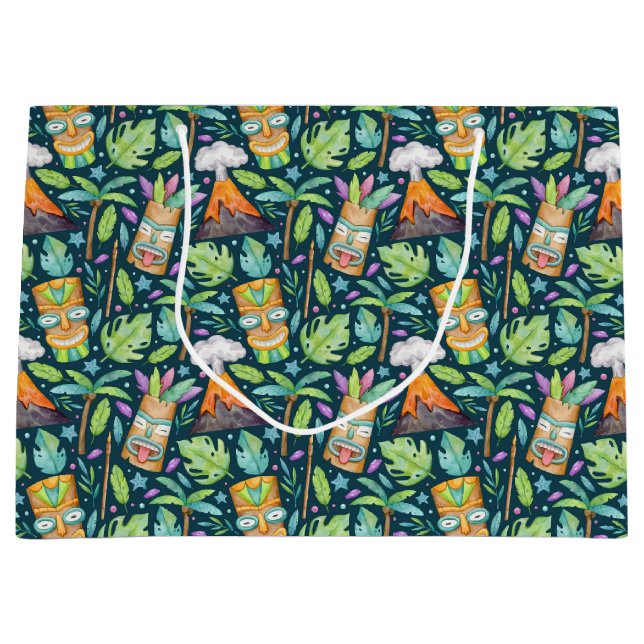 Tropischer Fun Jungle Tiki Vulkan Große Geschenktüte (Vorderseite)
