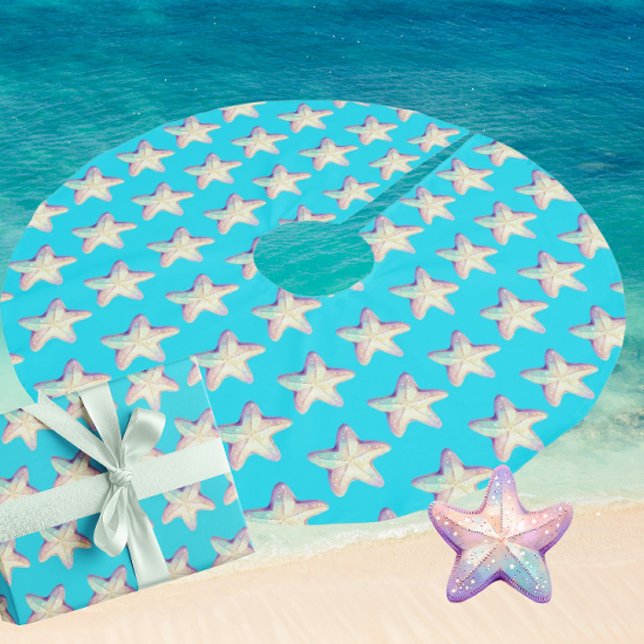 Tropischer funkelnder Seestern Weihnachtsfeiertag  Polyester Weihnachtsbaumdecke (A sparkly starfish Christmas tree skirt!)