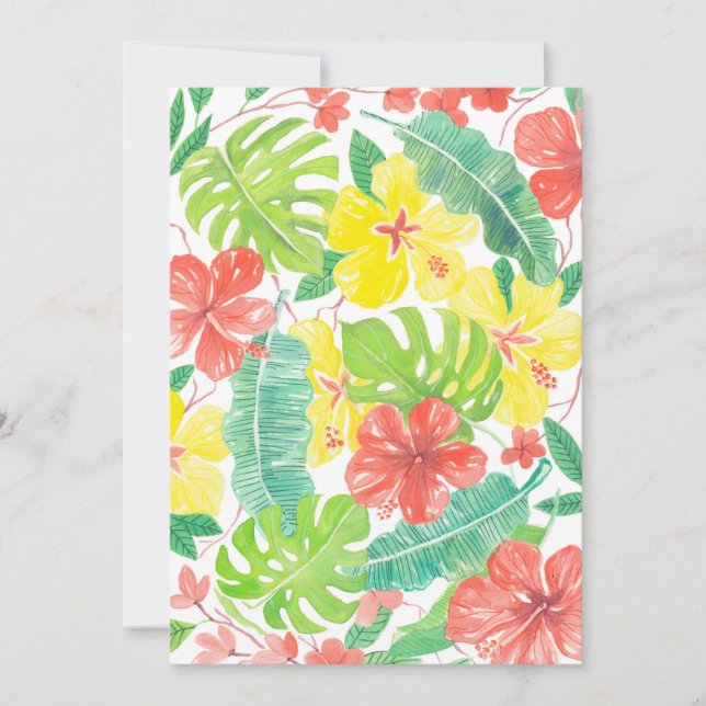 Tropischer Garten, Hibiskus-Plumeria und Blätter a (Vorderseite)