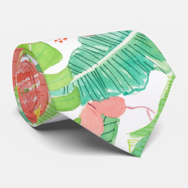 Tropischer Garten, Hibiskus-Plumeria und Blätter a Krawatte (Gerollt)