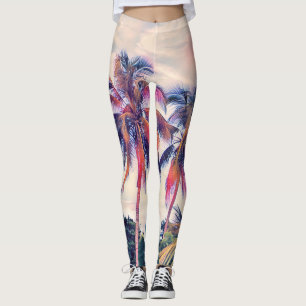 Tropischer Garten, Sonnenuntergang mit Palmen. Leggings