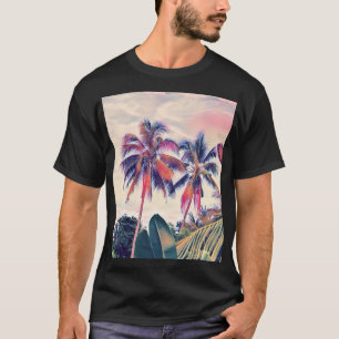 Tropischer Garten, Sonnenuntergangspalmen-Szene. T-Shirt