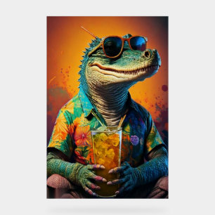 Tropischer Gator im hawaiianischen Hemd Digitale K Acrylschild