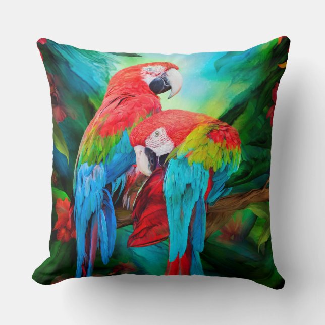 Tropischer Geist - Macaws-Kunst-Designer-Kissen Kissen (Vorderseite)