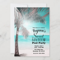 Tropischer Glam Pink Aqua Blue Beach Palm Sweet 16