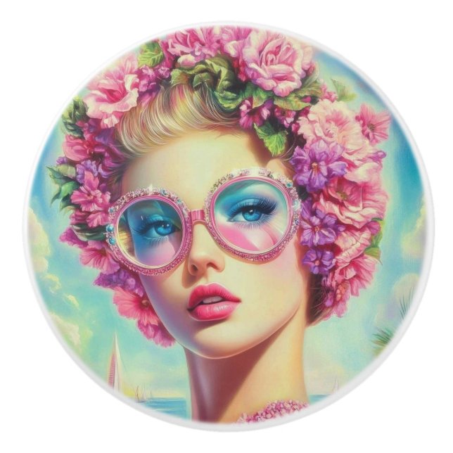 Tropischer Glamour Queen Keramikknauf (Vorderseite)