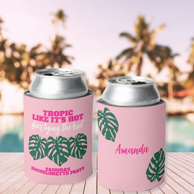 Tropischer Glitzer Monstera Pink Bachelorette Gefa Dosenkühler (Tropical Glitter Monstera Pink Bachelorette Favor Can Cooler)