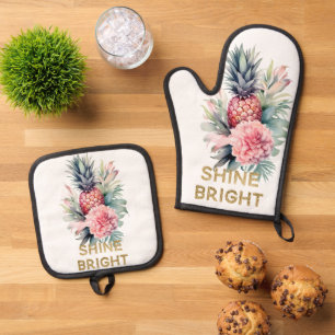 Tropischer Glitzer Shine Ananas Ofenhandschuh & Topflappen-Set