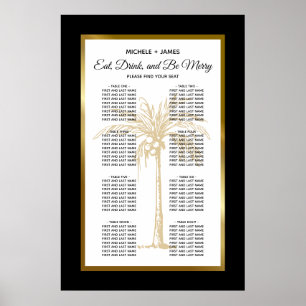 Tropischer Gold-Palm-Hochzeits-Sitzplan Poster