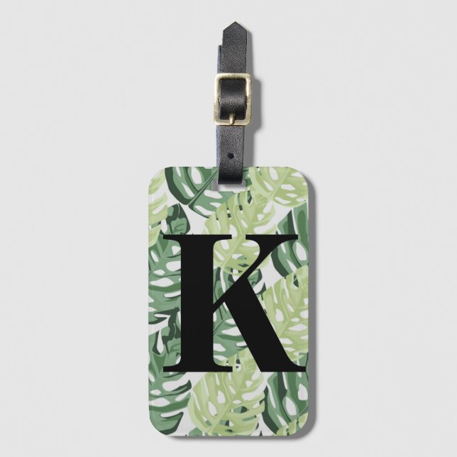 Tropischer Grüner Dschungel Monstera Blätter Muste Gepäckanhänger (Vorderseite Vertikal)