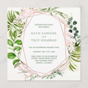 Tropischer Grüner Kranz mit rosa Blume Einladung