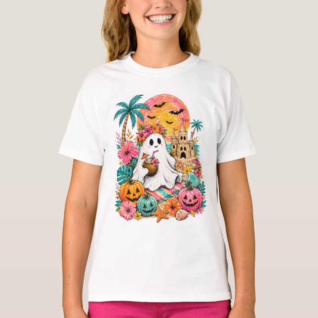 Tropischer Halloween-Geist T-Shirt (Vorderseite)