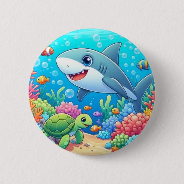 Tropischer/hawaiianischer farbenfroher Unterwasser Button (Vorderseite)