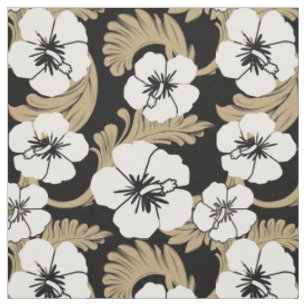 Tropischer hawaiianischer Hibiskus Blumen- Khaki S Stoff