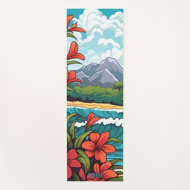 Tropischer Hawaiianstrand und Yoga-Mat für Blume Yogamatte (Vorderseite)