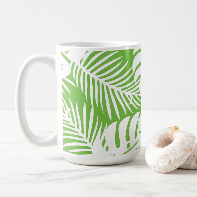 Tropischer Herbst, Sommerblattmuster Kaffeetasse (Mit Donut)