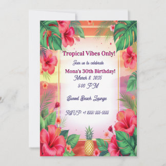 Tropischer Hibiskus-Ananas-Erwachsener-Geburtstag Einladung