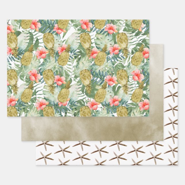 Tropischer Hibiskus Ananas Geschenkpapier Set (Set)