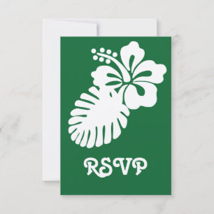 Tropischer Hibiskus auf der grünen RSVP-Karte RSVP Karte