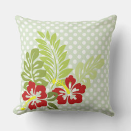 Tropischer Hibiskus auf Polka Dot Pattern Kissen Für Draußen