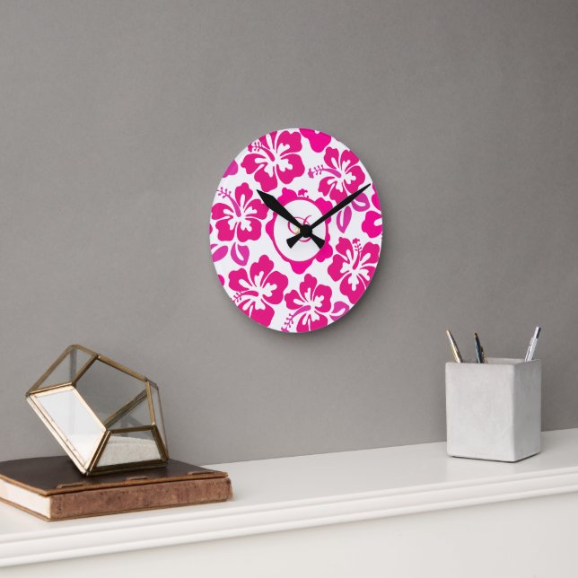 tropischer Hibiskus Blume hawaii Runde Wanduhr (Büro)