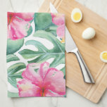 Tropischer Hibiskus Blume Monstera Muster Geschirrtuch<br><div class="desc">Fügen Sie Ihrer Küche eine Touch tropischer Eleganz mit diesem atemberaubenden Geschirrtuch hinzu, das eine schöne Kombination aus Monstera-Blattmustern und rosa Hibiskus-Blume bietet, die einzigartig von Victoria Grigaliunas of Do Tell A Belle entworfen wurden. Dieses lebendige Handtuchhandtuch zeigt üppige grüne Monstera-Blätter, die mit hellrosa Hibiskus-Blüten verwoben sind und einen knusprigen,...</div>