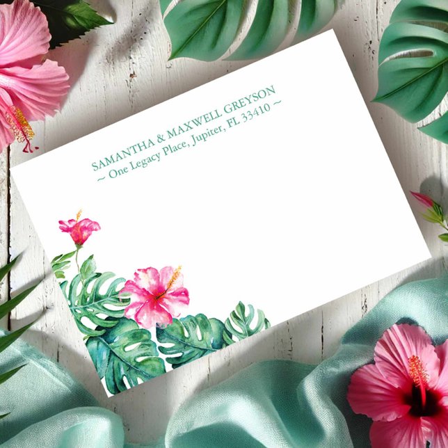 Tropischer Hibiskus Blume Personalisiert Stationie Mitteilungskarte (pink hibiscus flower note card customizable and on sale. Perfect for thank you notes.)