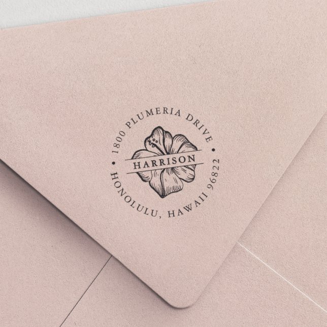 Tropischer Hibiskus Blume Runde Rücksendeadresse Permastempel (Von Creator hochgeladen)