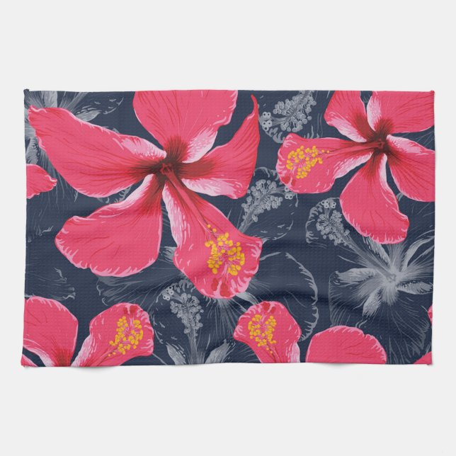 Tropischer Hibiskus Blume Sommerdesign Geschirrtuch (Horizontal)