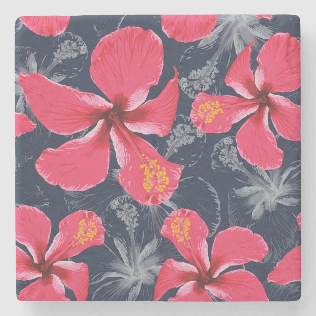 Tropischer Hibiskus Blume Sommerdesign Steinuntersetzer (Vorderseite)