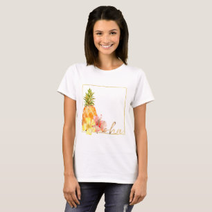 Tropischer Hibiskus-Blumenananas T-Shirt