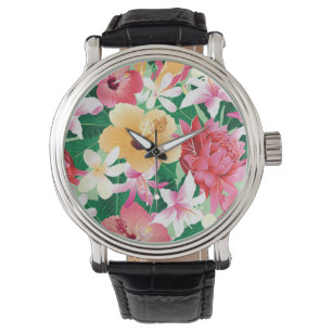 Tropischer Hibiskus Blumenmuster Armbanduhr