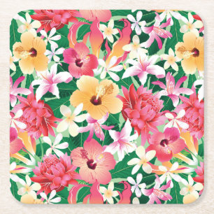 Tropischer Hibiskus-Blumenmuster Rechteckiger Pappuntersetzer