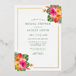 Tropischer Hibiskus Blumenpalme Blätter Brautparty Folieneinladung