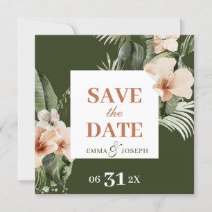 Tropischer Hibiskus boho pastellel "Save the Date" Einladung