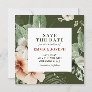 Tropischer Hibiskus boho pastellel "Save the Date" Einladung