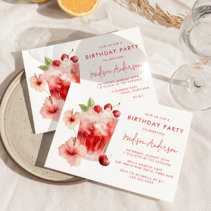 Tropischer Hibiskus Cherry Cocktail Geburtstagspar Einladung