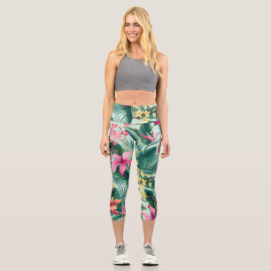 Tropischer Hibiskus: florales nahtloses Muster Capri Leggings