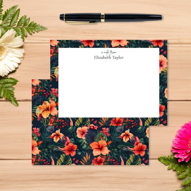 Tropischer Hibiskus, gelb-orange-grüne Blüte Mitteilungskarte (Von Creator hochgeladen)