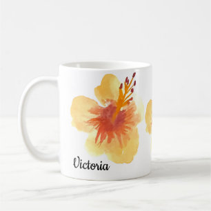 Tropischer Hibiskus-Hand-Wasserfarbe-Mutter-Name Kaffeetasse