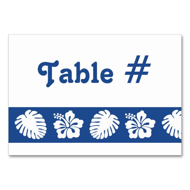 Tropischer Hibiskus in Blue Table Card Tischnummer (Vorderseite)