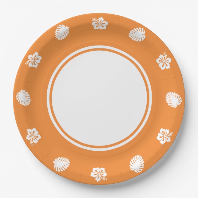 Tropischer Hibiskus in Orange Paper Plate Pappteller (Vorderseite)