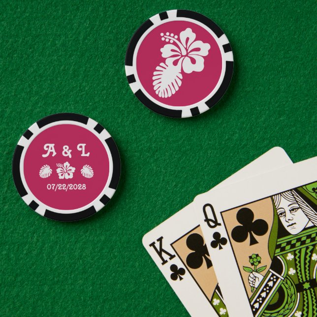 Tropischer Hibiskus in Raspberry Pokerchips (Pokertisch (doppelt))