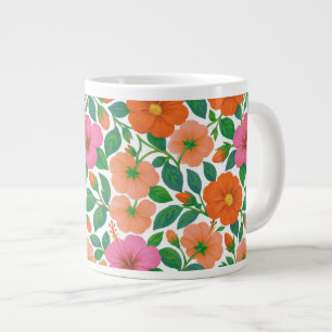 Tropischer Hibiskus in Rosa, Pfirsich und Orange Jumbo-Tasse