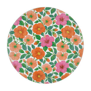 Tropischer Hibiskus in Rosa, Pfirsich und Orange Schneidebrett