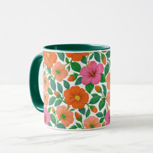 Tropischer Hibiskus in Rosa, Pfirsich und Orange Tasse