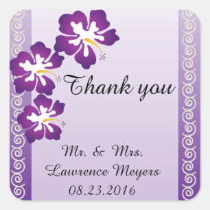 Tropischer Hibiskus LILA Quadratischer Aufkleber